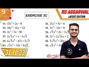Rs Aggarwal Class 9 | Exercise 3C Q. 31-33 | Chapter 3 Factorisation of Polynomials | Md Sir Class 9