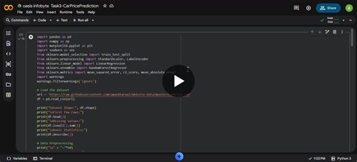 #oasisinfobyte #oibsip #carpriceprediction #regression #machinelearning #internship | AFNAN Patalam