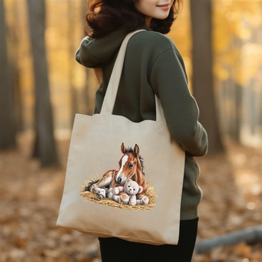 Baby Horse Tote Bag, Cute Foal Tote, Western Farm Tote, Soft Country Art Bag, Horse Lover Tote, Equine Lover Gift - Etsy