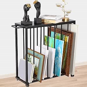 Large Art Storage Rack, Art Canvas Storage Holder with Wheels, Art Storage Display Stands for Canvas, Frame, Drawing Board, Metal Crafts Print Rack for Art Display & Galleries