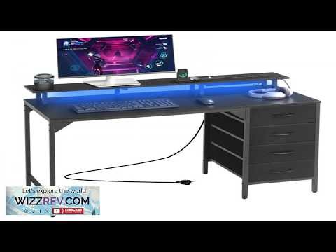VEVOR 47" Computer Desk with LED Lights & Power Outlets Gaming Table