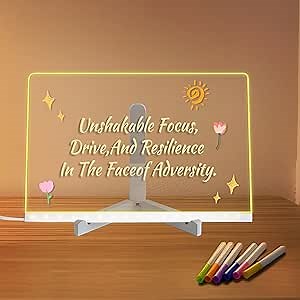 Acrylic Dry Erase Board with Light,Light up Dry Erase Board with Stand and 7 Markers, Light Up Message Board, Glowing Acrylic Message Board(11.8"×7.9")