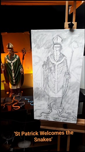 1.4K views · 24 reactions | 'St Patrick Welcomes the Snakes' (beginning...) #stpatrick #irishart #painting #ireland | Conor Walton Painter | Facebook