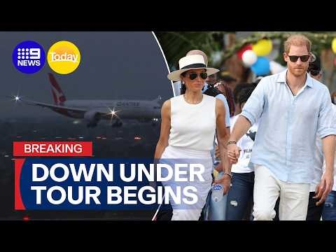 JUST IN: Prince Harry and Meghan Markle touch down on Aussie soil | 9 News Australia