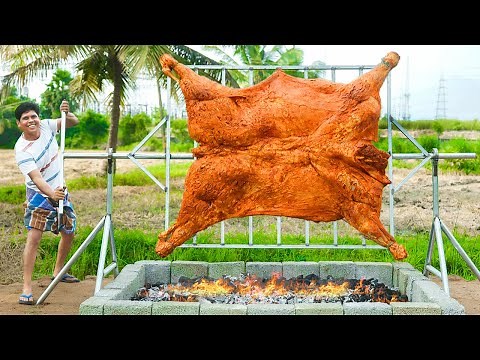 WHOLE BEEF BBQ | Roasting A Whole Beef On A Steel Spit | Village Food
