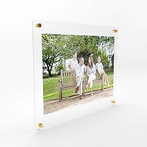 Floating Acrylic Picture Frame for Wall 15x18, Double Panel Fits Art up to 11x14 inches - Gold