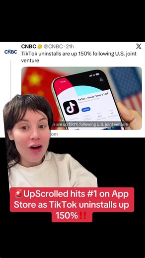 TikTok uninstalls up 150% as @UpScrolled hits #1 on the App Store. Between TikTok gutting the creator rewards program, radically changing the algorithm to separate Americans from the rest of the world, and mass censorship, ppl are fed up.