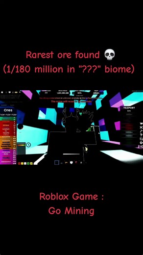 Rarest Ore Found 💀 (1 in 180m in "???" biome) Game: Go Mining #roblox #rng #reaction #gomining