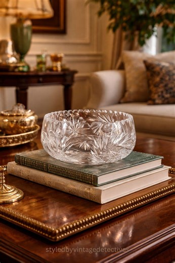 Antique Hand Cut Lead Crystal Bowl | Heavy 1.9kg Pinwheel & Starburst Cut Glass Centrepiece Bowl - Etsy