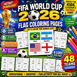 Drapeau de la Coupe du monde 2026 à colorier pour enfants, 48 équipes, livre d'activités de football imprimable, feuilles de coloriage éducatives sur le football, téléchargement PDF - Etsy France