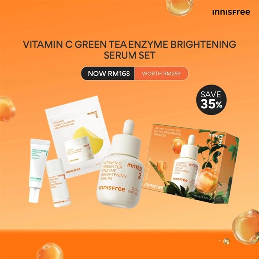 Introducing our NEW Green Tea Enzyme Brightening Cream! 🍃✨ Looking for a moisturizer that targets skin tone, dark spots, and hydration? This is the one for you! 🌟 Now, when you purchase our Vitamin C Cream, you’ll receive a FREE 3-piece gift! Don’t miss out—your skin’s new best friend is here! | INNISFREE Malaysia