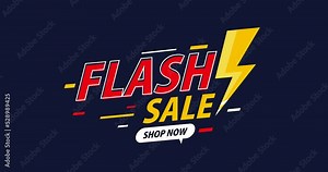 animated flash sale banner on a dark background with flashing lightning symbols