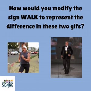Let's talk about verb modification in ASL! Both of these gifs can be described using the sign WALK. However, the sign can be modified in order to show difference in intensity. Our friend on the right would be WALK with quick, brisk steps and our friend on the left would be WALK with small, careful steps. Deaf children are able to use this ASL structure by age 3! Check out other ASL milestones in my new resource Language Milestones for ASL-English Bilinguals here: https://www.thesigningslp.com/sh