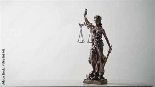 Symbol of Justice: A stoic statue of lady justice holding scales and a sword, the image represents fairness and the pillars of jurisprudence.