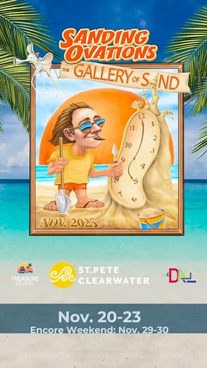 It’s the start of a beautiful exhibit. Sanding Ovations: The Gallery of Sand presented by Visit St. Pete-Clearwater, is building up on Treasure Island Beach. We are less than a week away from one of Florida’s best events! Sanding Ovations kicks off on November 20! Visit SandingOvationsMastersCup.com for all the details. | The City of Treasure Island, Florida