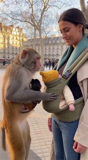 Mother Instinct Has No Species 🐒👶 | Wild Monkey Meets Human Baby (Unreal Moment)