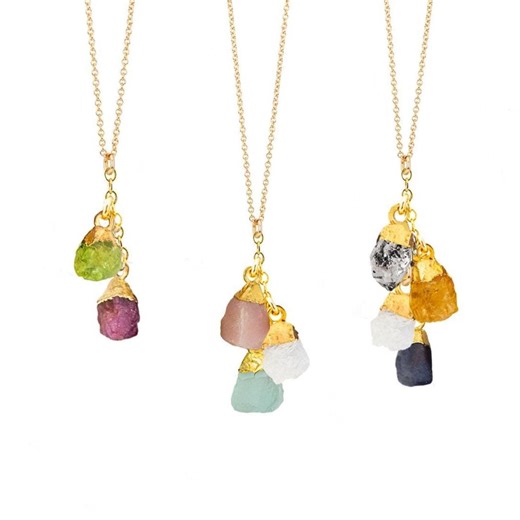 Raw Crystal Birthstone Necklace, Family Gemstone Pendant, Gift for Mom - Etsy