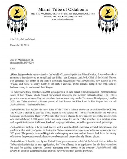 Miami Tribe: Land will ‘never be used for gaming’