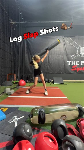 Log Slap Shots 🏒🪵 Want your hitters to hold the ground better and move from the middle!? 🤔 This one’s is a nasty prep exercise to help with that! | The Farm System