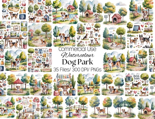 35 Dog Park Clipart, Watercolor Dogs Playing PNG, Outdoor Park Scenes, Dog House and Fetch Graphics, Commercial Use Pet Illustration Bundle - Etsy UK
