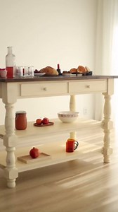Furniture Dash Wood Kitchen Island 2 Drawers 2 Shelf White Distressed