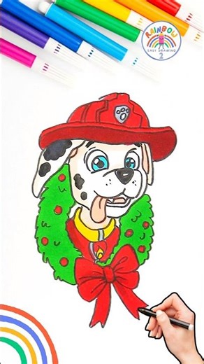 Draw PAW Patrol Simple | Draw PAW Patrol Marshall Cute Tutorial 🌈 🐶 #short #pawpatrol #christmas