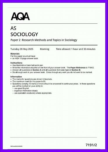 2025 aqa as level sociology paper 2 question paper SCANNED video