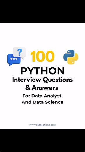 Kassim Jimoh on Instagram: "📘 100 Python Interview Questions & Answers For Data Analysts and Data Scientists This post covers Questions 1–51, carefully selected to reflect real interview scenarios in data roles. The complete set of 100 questions includes: 1. Python fundamentals 2. Pandas & NumPy 3. Data cleaning and transformation 4. Exploratory data analysis (EDA) Common interview pitfalls and best-practice answers 💬 Comment “PYTHON” to receive the full 100 Q&A resource 📌 Save this post for 