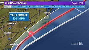 DORAIN UPDATE:The hurricane has now intensified to a category 3 storm with winds at 115 mph. Heavy rain and outer bands of winds up to 70 mph hittting Charleston at this hour. #kare11weather | KARE 11