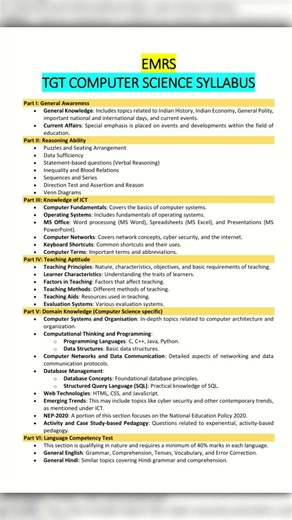 EMRS TGT COMPUTER SCIENCE SYLLABUS 2025 #viral #shorts #viralvideo #shortvideo #emrs #tgt #computer