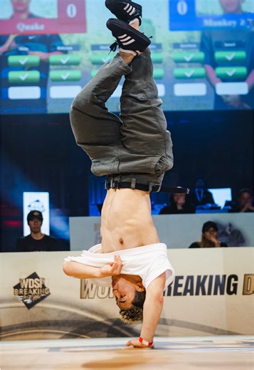 Golden B-Boy Monkey Z at the 2026 WDSF World Breaking Festival