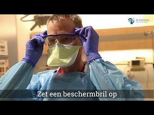 Aantrekken en uitdoen van persoonlijke beschermingsmiddelen: eendenbekmasker en spatbril