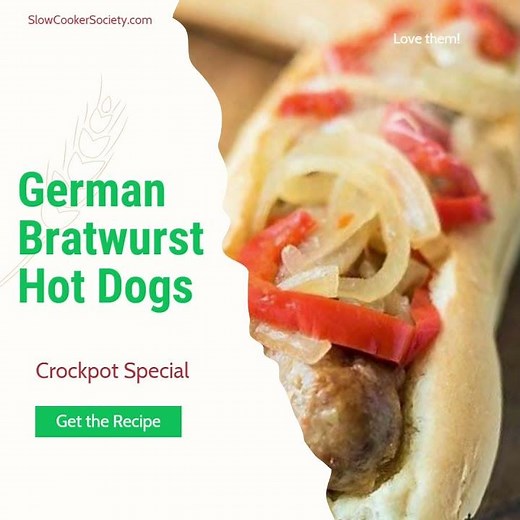 Slow Cooker Hot Dogs | Crock Pot Bratwurst Hot Dog with Peppers & Onions Recipe