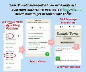3 comments | Wondering when your post will be approved, or if the item you want to post is allowed on Freecycle.org? Have a concern about another member or a post on your Town page? Get in touch with your volunteer Town moderator. #freecycle #freecyclerefresh | The Freecycle Network | Facebook