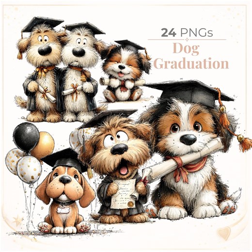 Dog Graduation Clipart PNG: Cute Graduate Puppy Watercolor, Cap & Gown Dog Illustration (digital Download - 24 Pngs) - Etsy