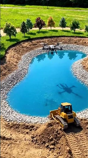 RC Bulldozer Builds Miniature Pond! 🏗️💧 Drone View
