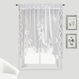 White Lace Sheer Curtain Valance Kitchen Curtain 39 inches Length for Bathroom Small Window Voile Tulle Rod Pocket Lace Window Treatment Valance, 1 Panel 59 x 39 inch