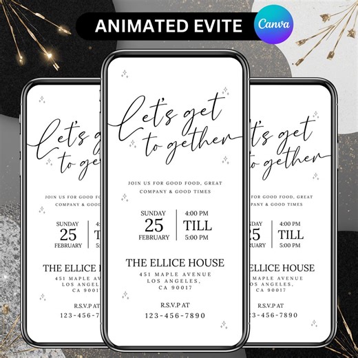 Let’s Get Together Invitation Mobile Template, Modern Minimalist Party Invite, Phone Evite, Digital Download, DIY in Canva - Etsy