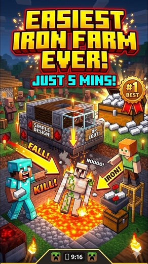 how to make easy iron farm #shorts #minecraft #viral #trending #gaming #shortfeed