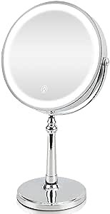 Lighted Makeup Mirror,9" Rechargeable Double Sided Magnifying Mirror with 3 Colors,4000 mAh, Silver-Plated Mirror,1x/10x 360° Rotation Touch Screen Vanity Mirror