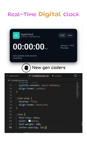 Real-Time Digital Clock ⏰️ #coding #codeflow #webdesign #viral #python #frontendcourse #frontend