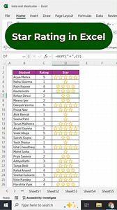 7.9K views · 52 reactions | ⭐ Excel Star Rating Trick! ⭐ #Excel #ExcelTips #ExcelTricks #ExcelHacks #ExcelTutorials #StarRating #ExcelForBeginners | KASH | Facebook