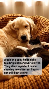 A golden puppy and kitten rest side by side #puppyandkitten #animalbond | Watermelon Sugar