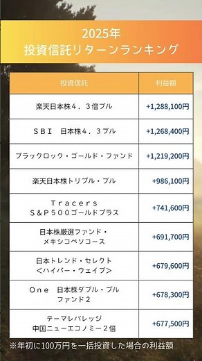 2025年 投資信託リターンランキング