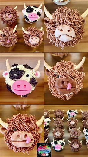 Handpiped Highland Cow Cupcakes