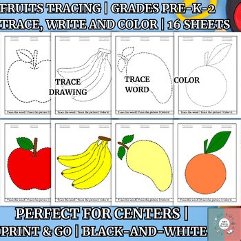 Fruit Tracing Worksheets | Trace, Write & Color | Fine Motor Practice | Pre-K-2