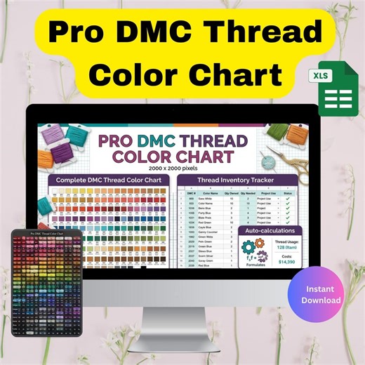Pro DMC Color Chart Spreadsheet, Embroidery Thread Inventory Tracker, Anchor to DMC Conversion, Cross Stitch Pattern Graph Paper - Etsy