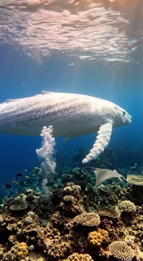A rare pure white albino whale caught on camera😳