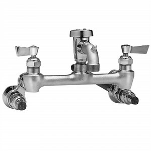 Fisher 2453 Wall Mounted Service Sink Faucet with Adjustable Centers, 3" Service Sink Spout, Garden Hose Outlet, Lever Handles, and Key-Stop Eccentrics