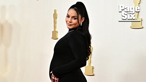 Vanessa Hudgens debuts baby bump on 2024 Oscars red carpet